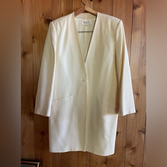 Dior Jackets & Blazers - Christian Dior Vintage Minimalist Collarless Coat Suit Jacket Cream Wool